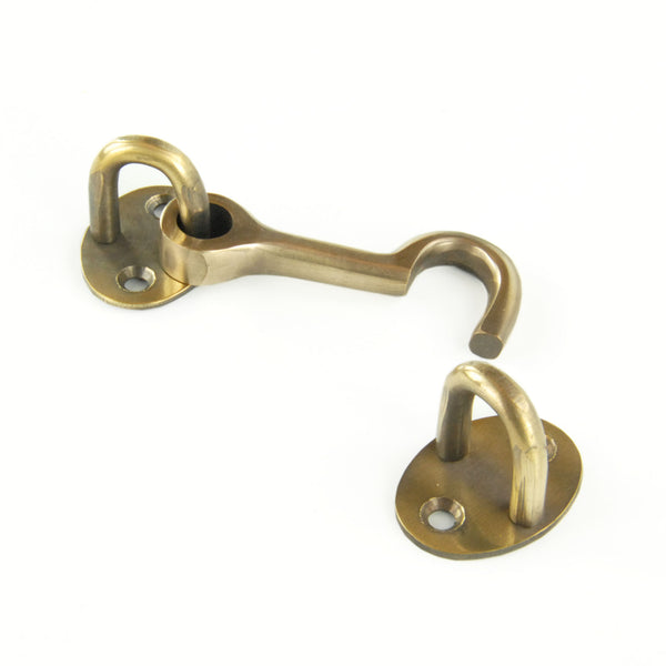 Aged Unlacquered Solid Brass Antique Cabin Hook & Eye Latch Lock Door Catch