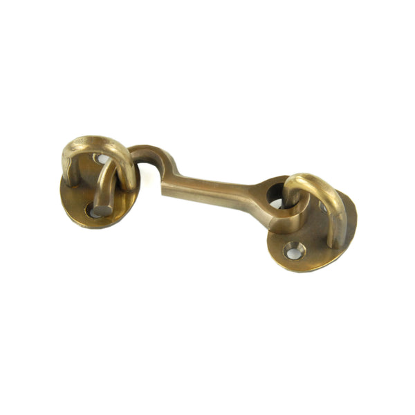 Aged Unlacquered Solid Brass Antique Cabin Hook & Eye Latch Lock Door Catch
