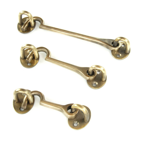 Aged Unlacquered Solid Brass Antique Cabin Hook & Eye Latch Lock Door Catch