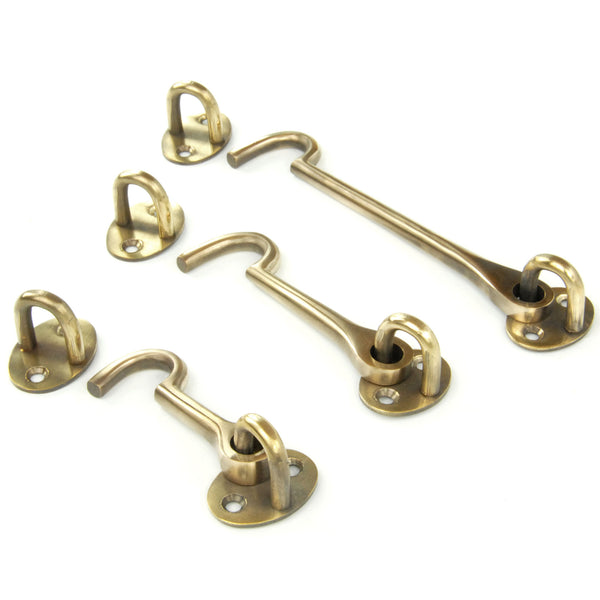 Aged Unlacquered Solid Brass Antique Cabin Hook & Eye Latch Lock Door Catch