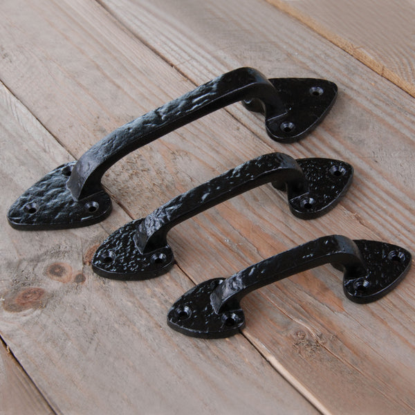 Vintage Antique Style Black Hammered Cast Iron Door Pull D Handle