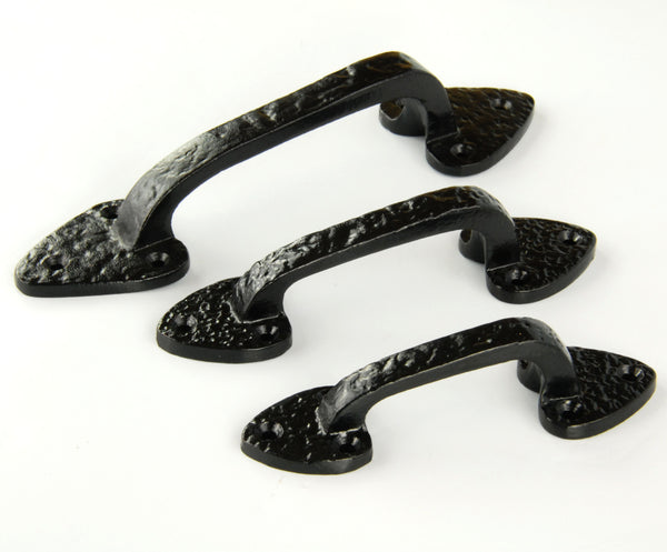 Vintage Antique Style Black Hammered Cast Iron Door Pull D Handle