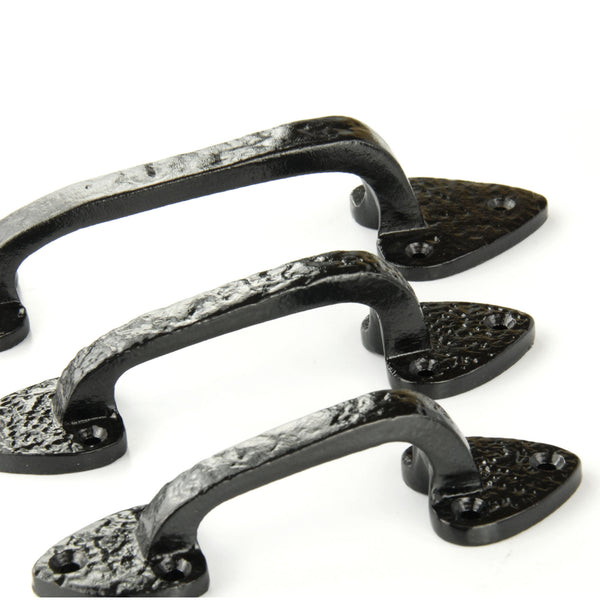 Vintage Antique Style Black Hammered Cast Iron Door Pull D Handle
