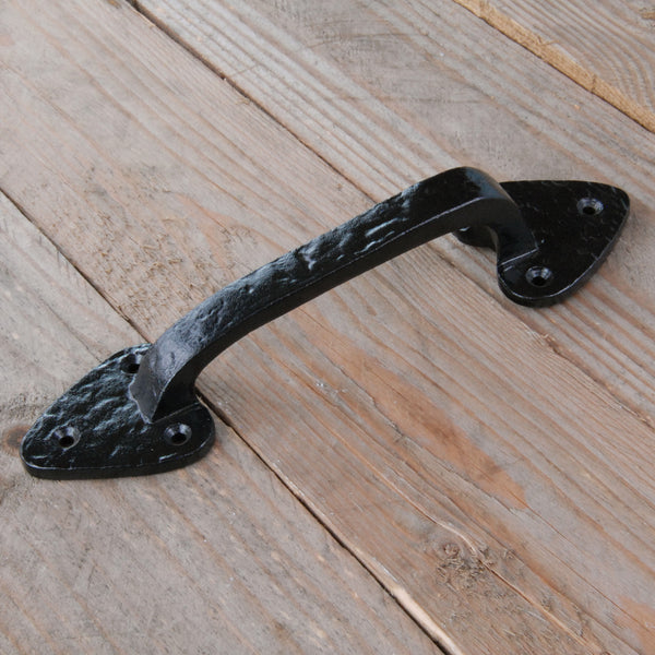 Vintage Antique Style Black Hammered Cast Iron Door Pull D Handle