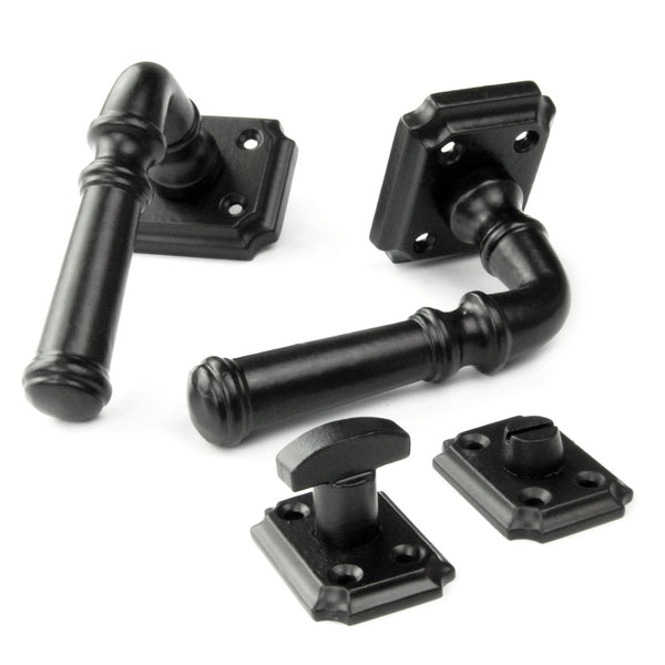 Vintage Style Cast Iron Lever Door Handles on a Square Rose  - Satin Black