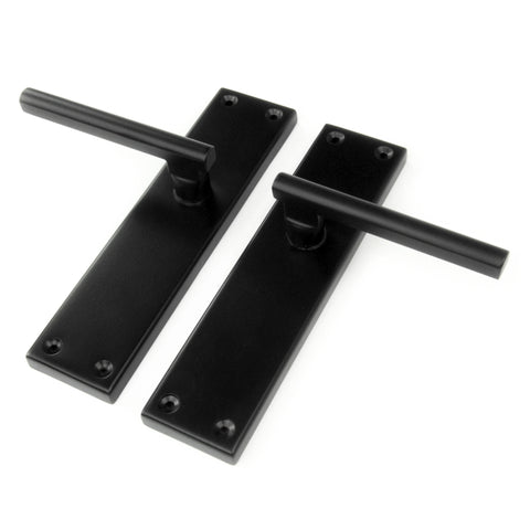 London T Bar Half Round Door Lever Handles on a Long 8" Back Plate Satin Black
