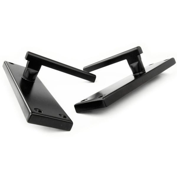 London T Bar Half Round Door Lever Handles on a Long 8" Back Plate Satin Black