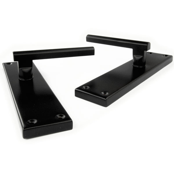London T Bar Half Round Door Lever Handles on a Long 8" Back Plate Satin Black
