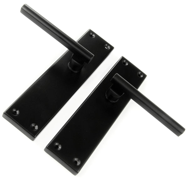 London T Bar Door Lever Handles on a Long Back Plate Satin Black