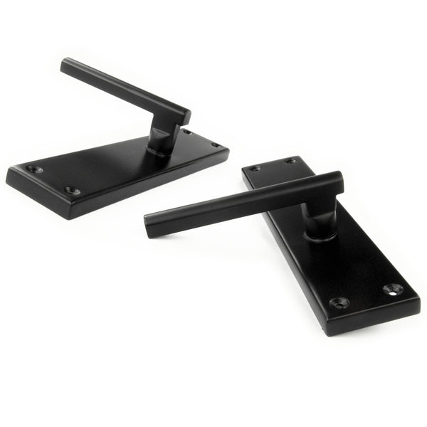 London T Bar Half Round Door Lever Handles on a Long 8" Back Plate Satin Black