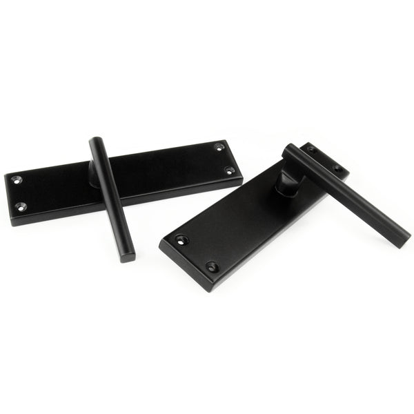 London T Bar Door Lever Handles on a Long Back Plate Satin Black