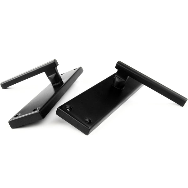 London T Bar Half Round Door Lever Handles on a Long 8" Back Plate Satin Black
