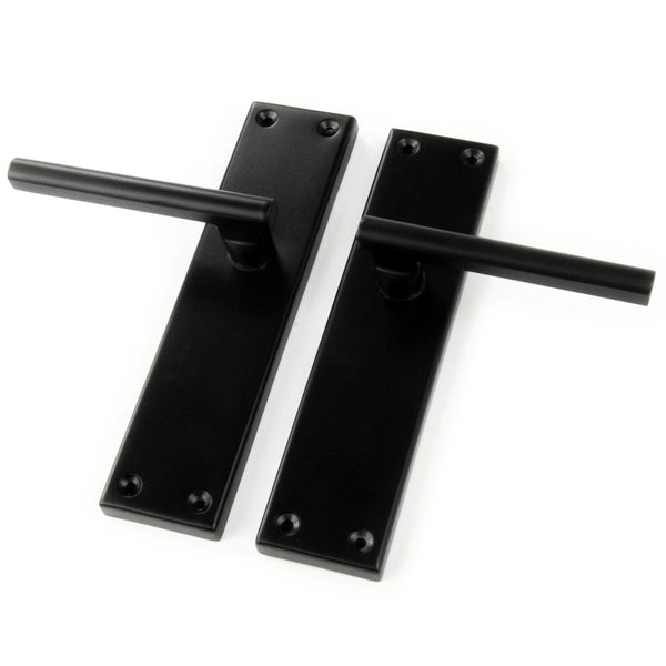 London T Bar Half Round Door Lever Handles on a Long 8" Back Plate Satin Black
