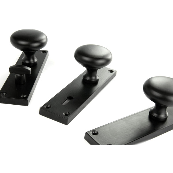 New York Round Door Knobs Handles on Backplate Satin Black