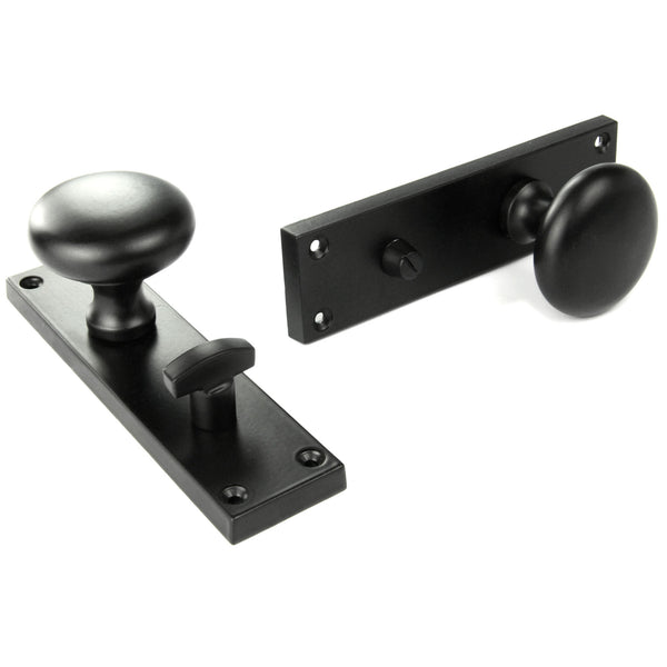 New York Round Door Knobs Handles on Backplate Satin Black