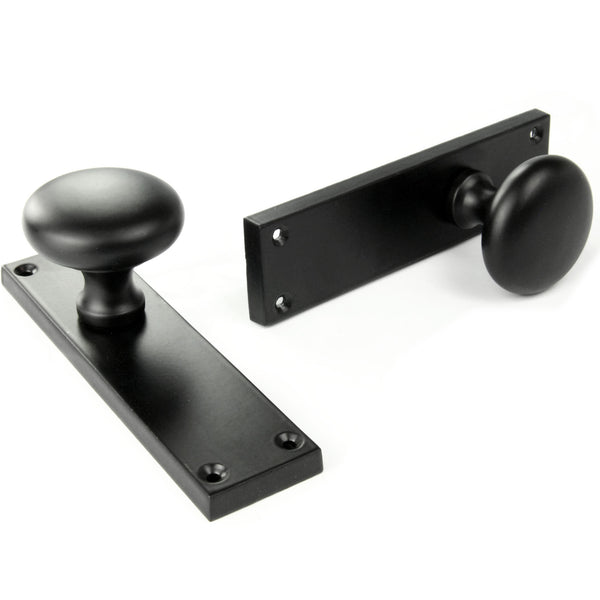 New York Round Door Knobs Handles on Backplate Satin Black