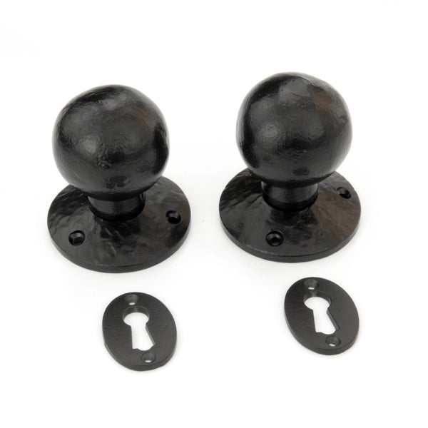 Black Cottage Round Ball Door Knobs Handles & Oval Lock Covers