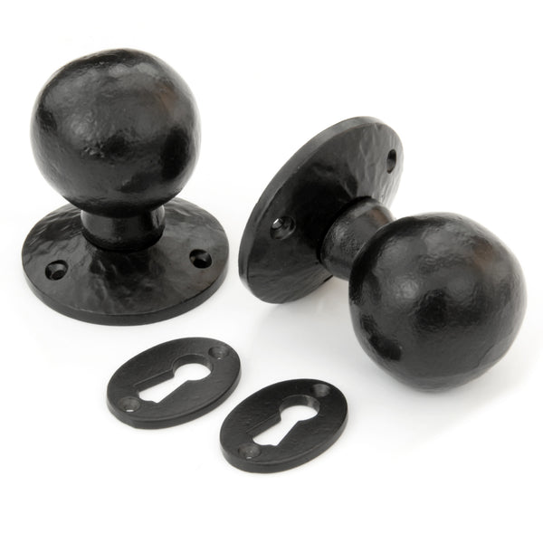 Black Cottage Round Ball Door Knobs Handles & Oval Lock Covers