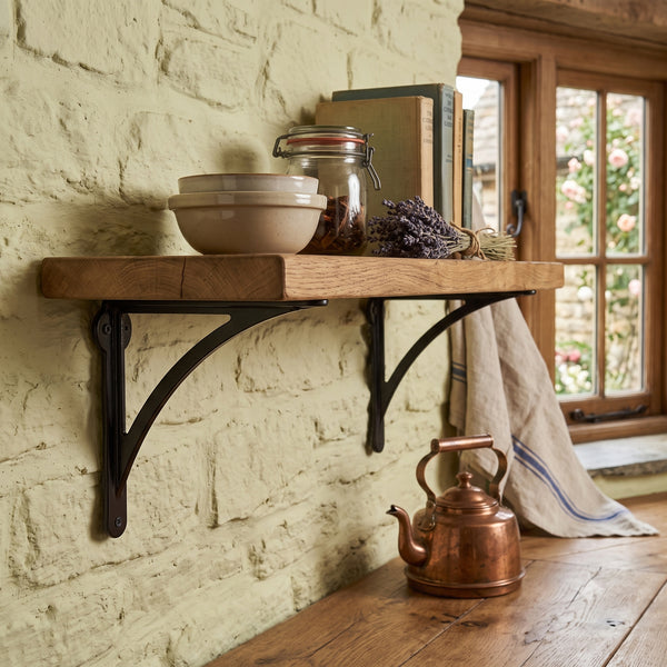 Cast Iron Shelf Brackets Pair Black Arch Industrial Wall Book Supports Metal Set