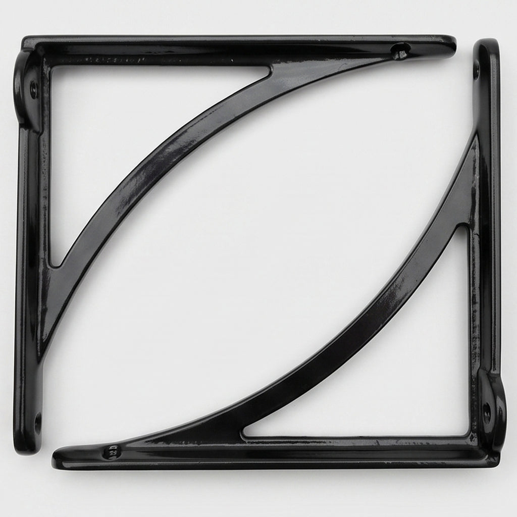 Cast Iron Shelf Brackets Pair Black Arch Industrial Wall Book Supports Metal Set