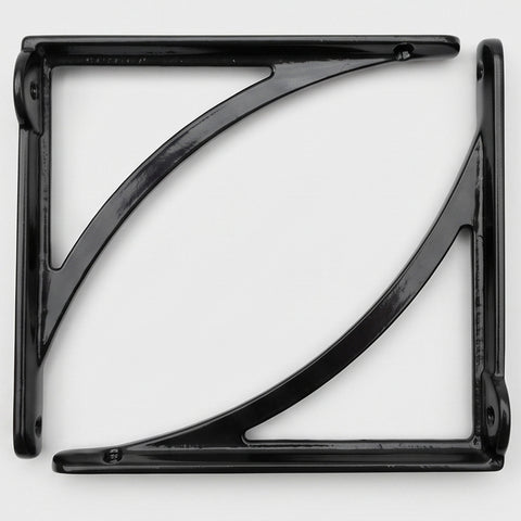 Cast Iron Shelf Brackets Pair Black Arch Industrial Wall Book Supports Metal Set