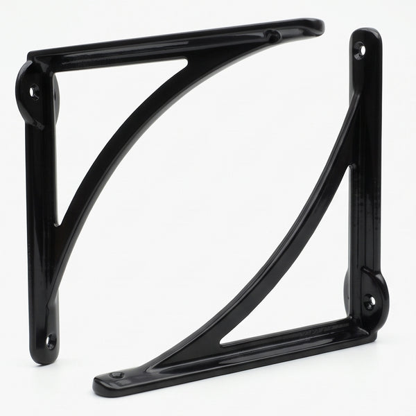 Cast Iron Shelf Brackets Pair Black Arch Industrial Wall Book Supports Metal Set