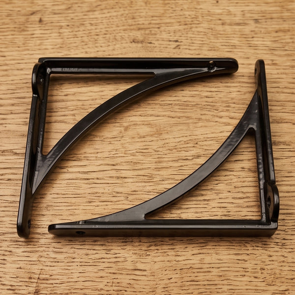 Cast Iron Shelf Brackets Pair Black Arch Industrial Wall Book Supports Metal Set
