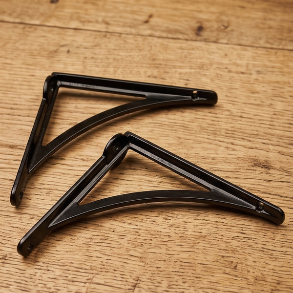 Cast Iron Shelf Brackets Pair Black Arch Industrial Wall Book Supports Metal Set