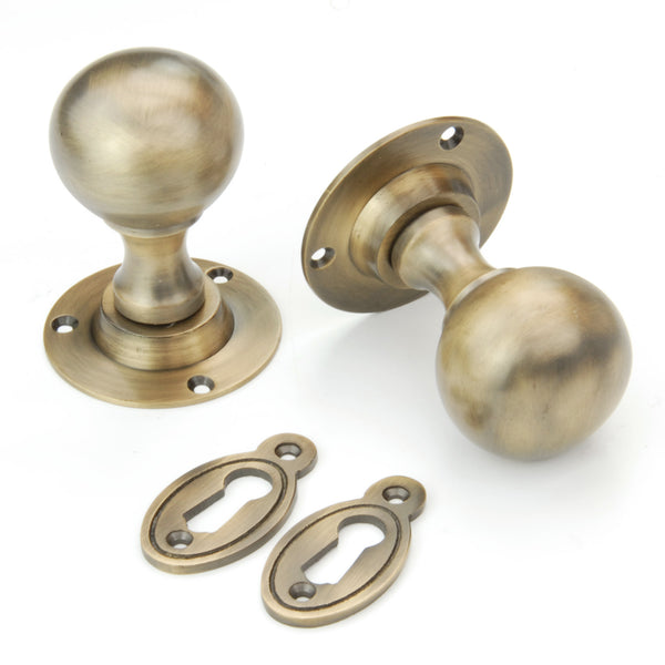 Vintage Period Style Solid Antique Brass Round Ball Door Knobs Handles Pair