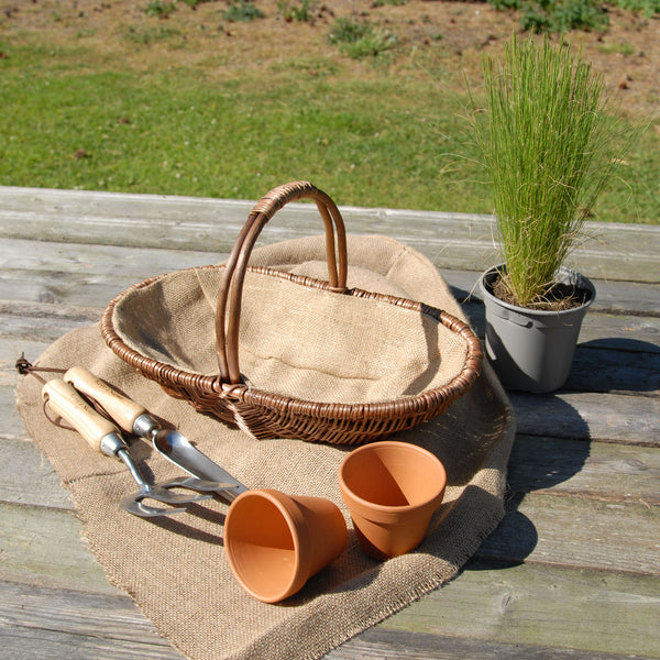 A Set of 2 Brown Wicker Willow Trug Oval Garden Baskets Hessian Lined