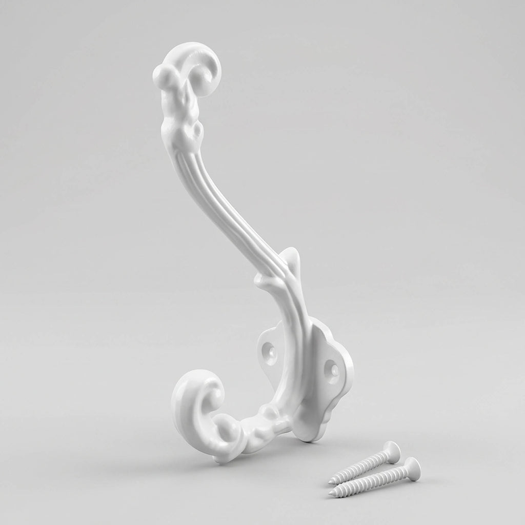 A White Painted Ornate French Style Cast Iron Wall Coat Hook