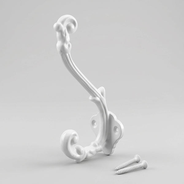 A White Painted Ornate French Style Cast Iron Wall Coat Hook
