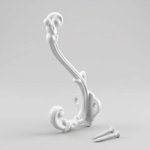 A White Painted Ornate French Style Cast Iron Wall Coat Hook