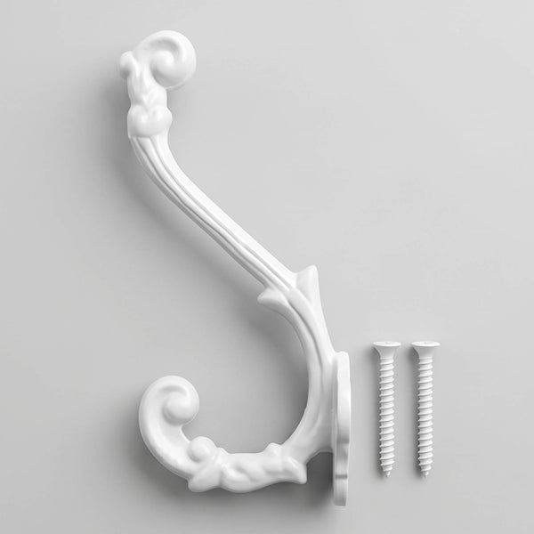 A White Painted Ornate French Style Cast Iron Wall Coat Hook