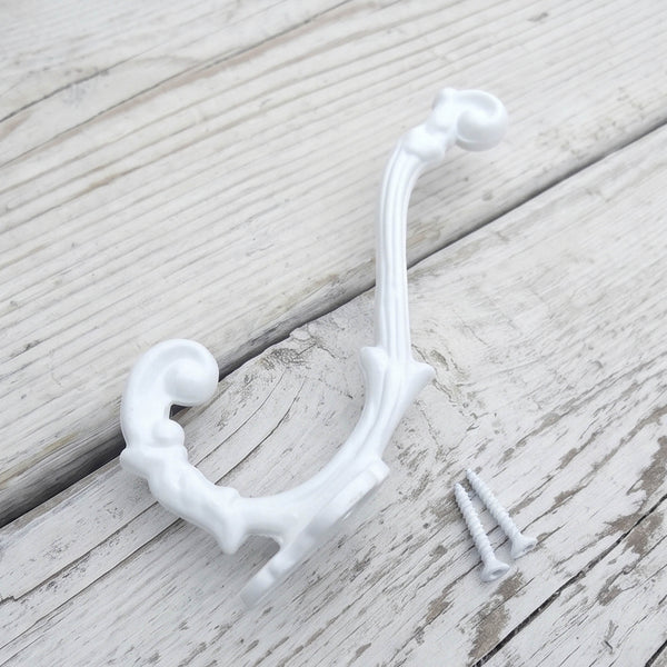 A White Painted Ornate French Style Cast Iron Wall Coat Hook