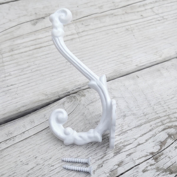 A White Painted Ornate French Style Cast Iron Wall Coat Hook