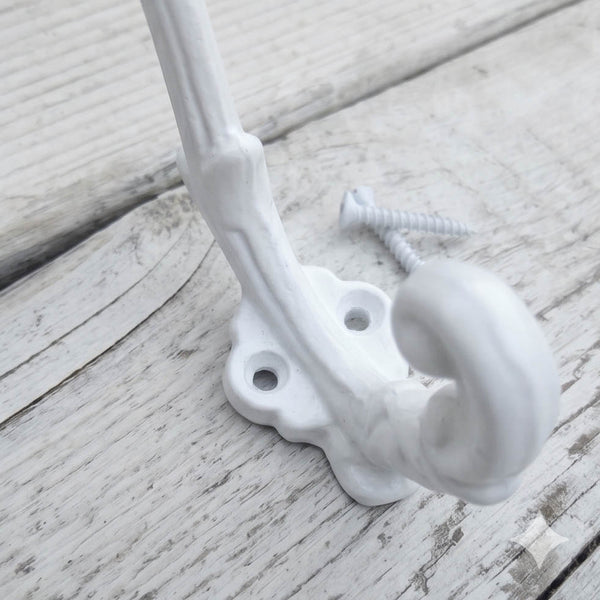 A White Painted Ornate French Style Cast Iron Wall Coat Hook