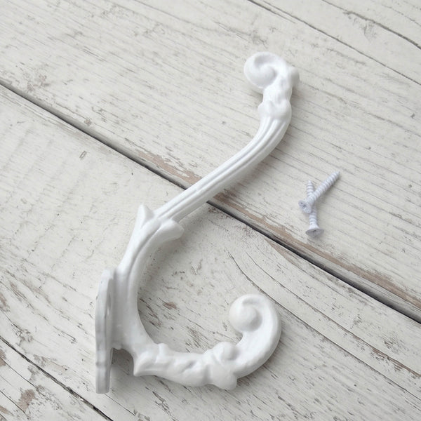 A White Painted Ornate French Style Cast Iron Wall Coat Hook
