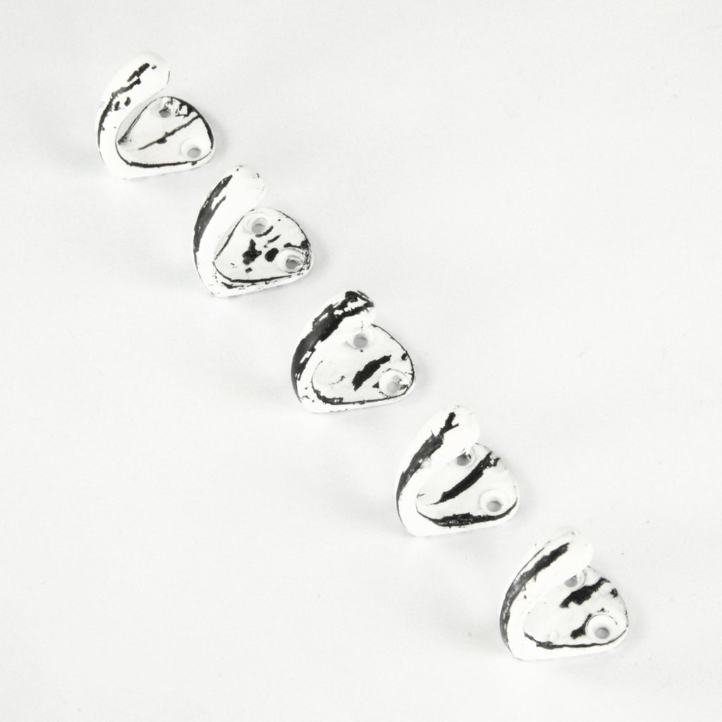 Set of 5 White Distressed Cast Iron Wall Hooks Vintage Coat Rack Cup Hangers