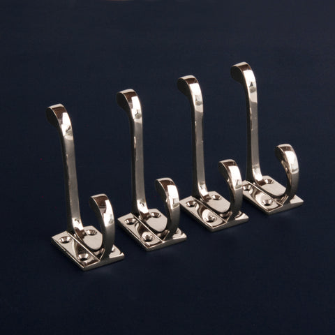 Set of 4 Solid Brass Polished Nickel Wall Hooks Coat Rack