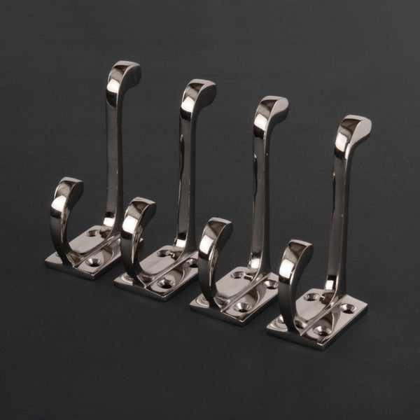 Set of 4 Solid Brass Polished Nickel Wall Hooks Coat Rack