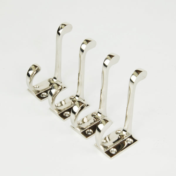 Set of 4 Solid Brass Polished Nickel Wall Hooks Coat Rack