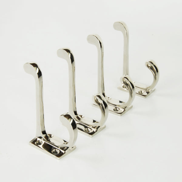 Set of 4 Solid Brass Polished Nickel Wall Hooks Coat Rack