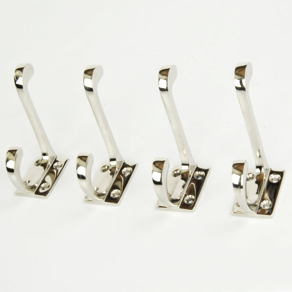 Set of 4 Solid Brass Polished Nickel Wall Hooks Coat Rack