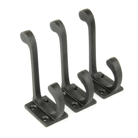 Set of 3 Beeswax Black Vintage Cast Iron Wall Door Hooks Coat Rack