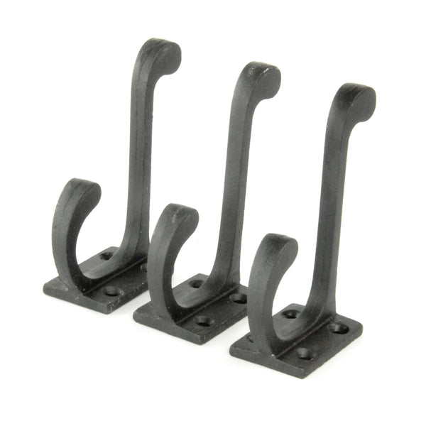 Set of 3 Beeswax Black Vintage Cast Iron Wall Door Hooks Coat Rack