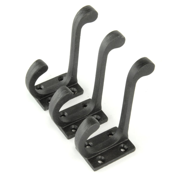Set of 3 Beeswax Black Vintage Cast Iron Wall Door Hooks Coat Rack