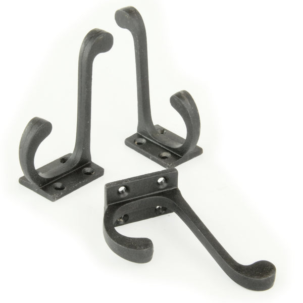Set of 3 Beeswax Black Vintage Cast Iron Wall Door Hooks Coat Rack