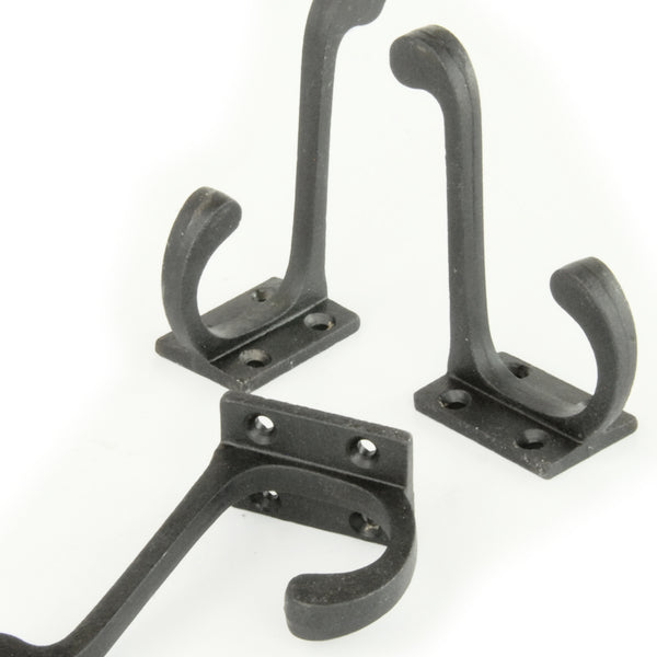Set of 3 Beeswax Black Vintage Cast Iron Wall Door Hooks Coat Rack