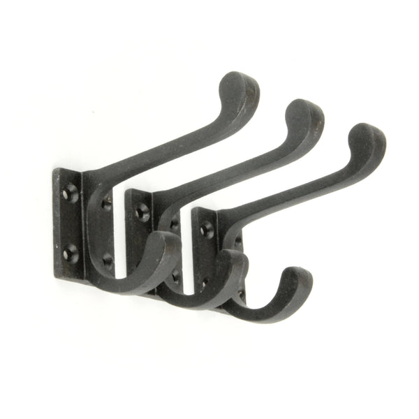 Set of 3 Beeswax Black Vintage Cast Iron Wall Door Hooks Coat Rack